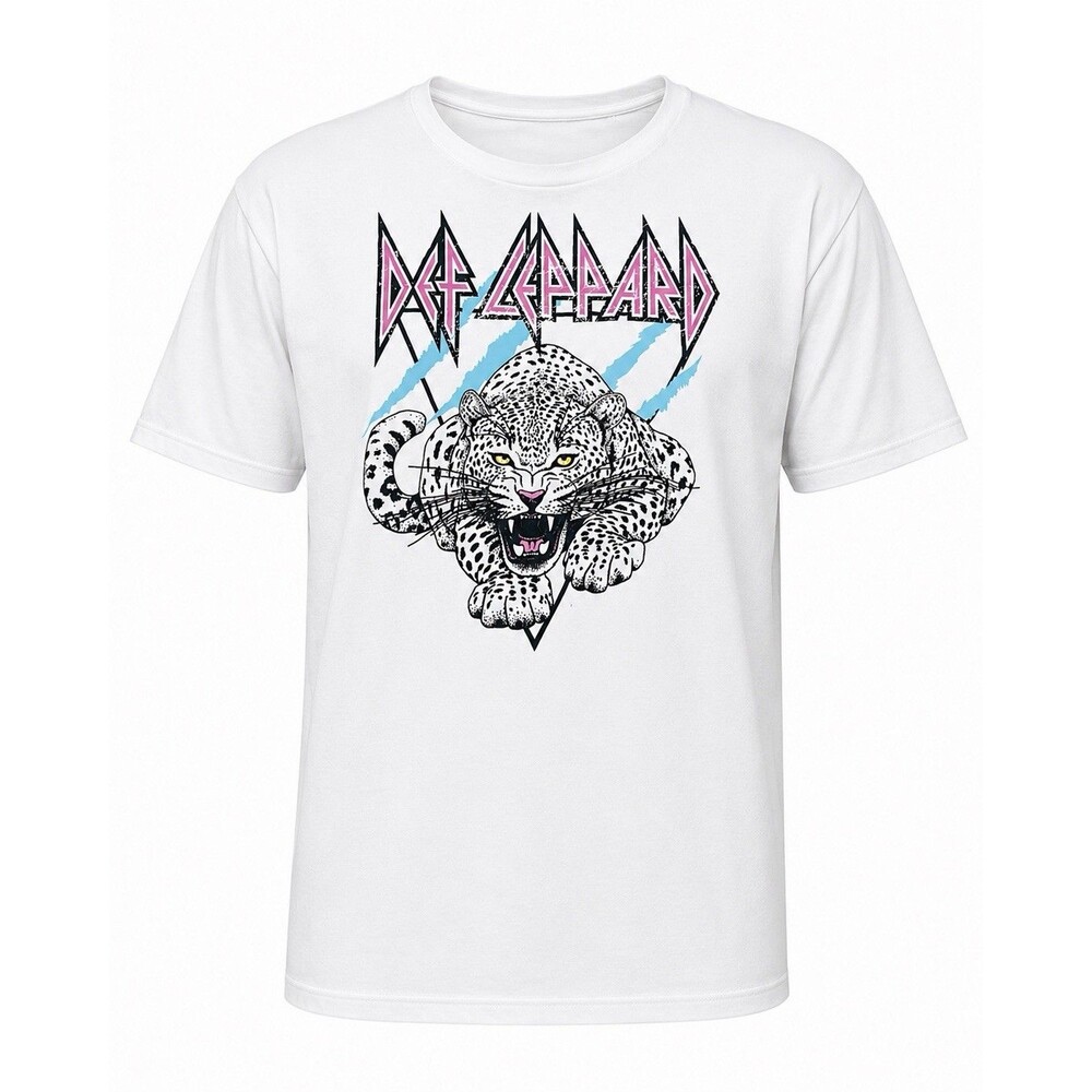 Def Leppard Leopard Graphic T Shirt Youth Large 10/12 White Rock Band Tee
